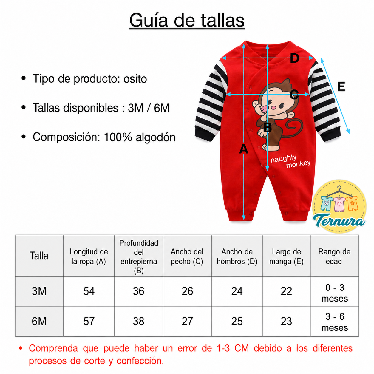 Osito Bebé Naughty Monkey Rojo