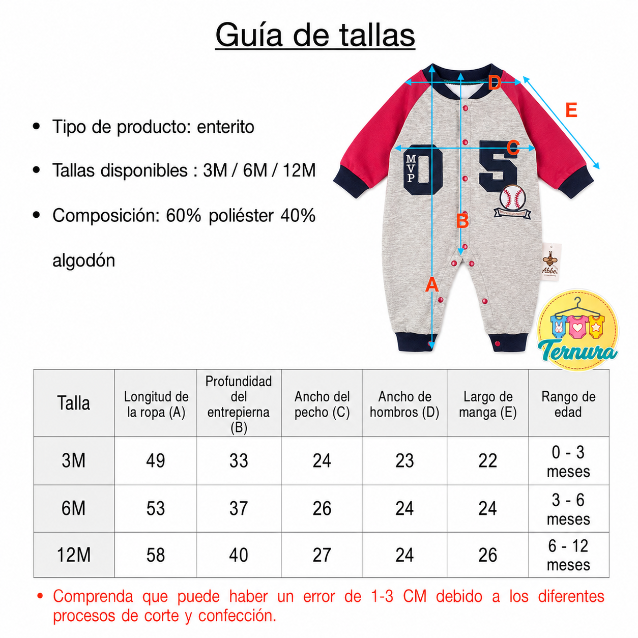 Enterito Bebé MVP Baseball Gris Rojo