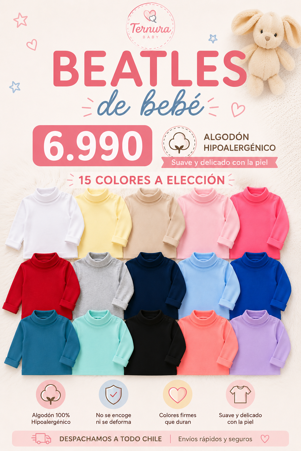 Beatles de Bebé Ternura - 15 colores algodón hipoalergénico
