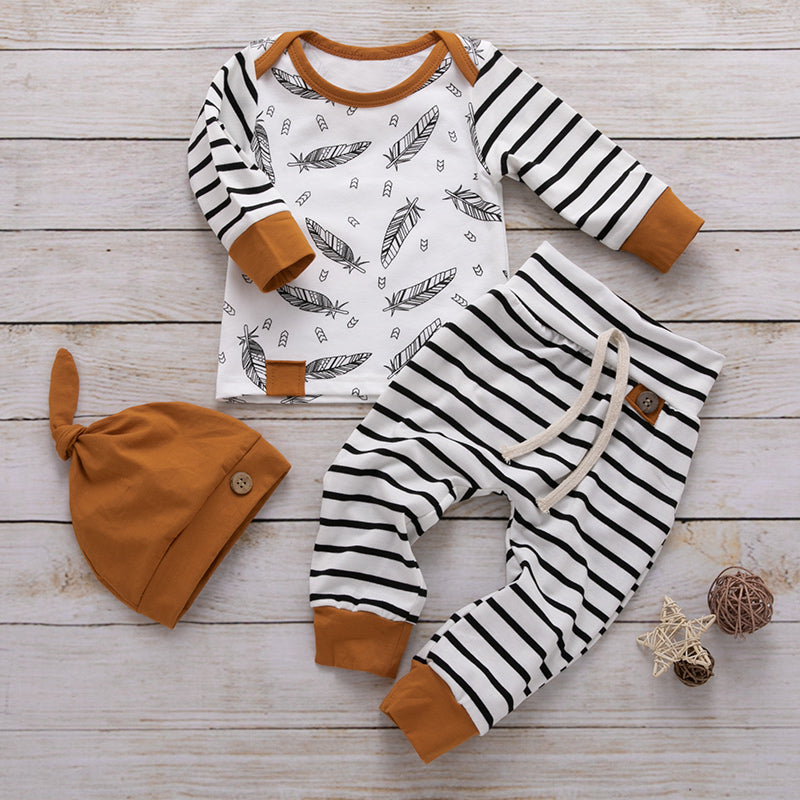 Conjunto Bebé Plumas & Rayas 3 Piezas - vista completa frontal