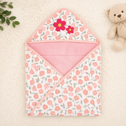Manta flores rosa con capucha - vista abierta