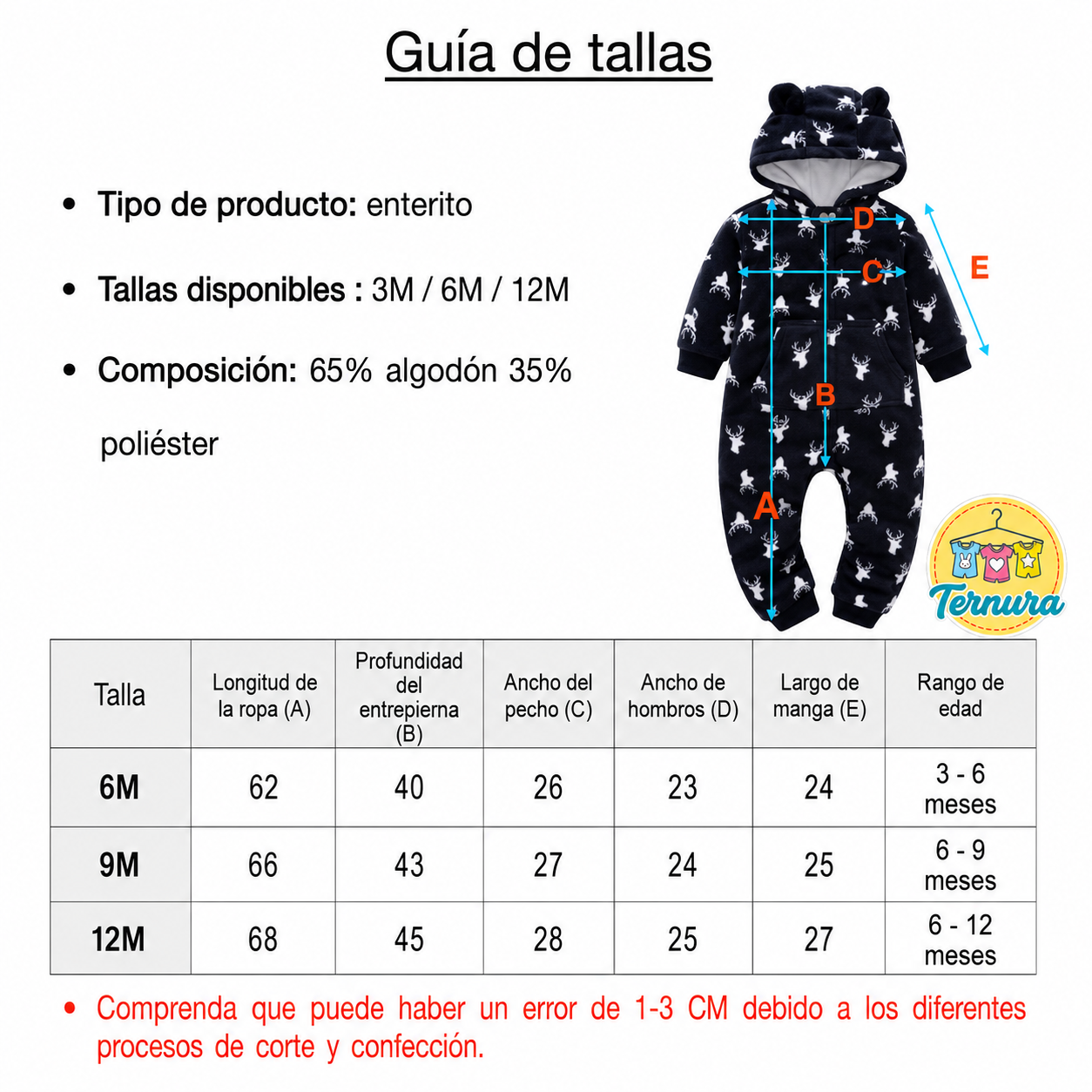 Enterito bebé renos azul marino - bebé sonriendo con capucha oso