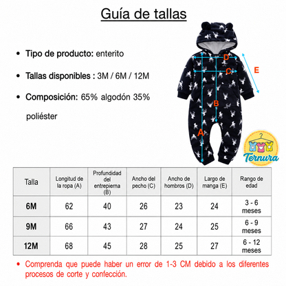 Enterito bebé renos azul marino - bebé sonriendo con capucha oso