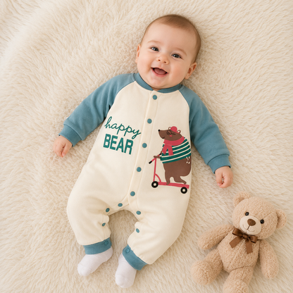 Enterito Bebé Happy Bear Crema Azul Petróleo