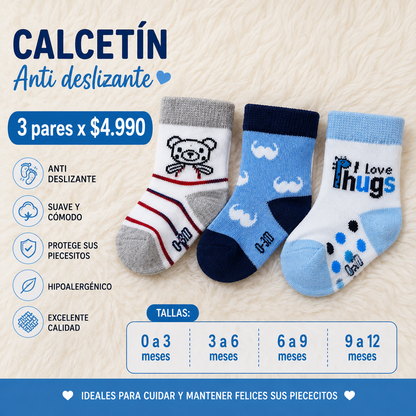 Calcetines antideslizantes bebé niño I Love Hugs – Pack 3 pares