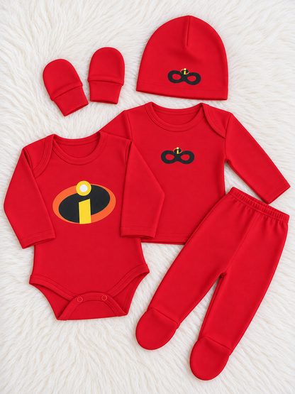 Ajuar para bebé rojo con diseño de Los Increíbles
