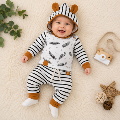 Conjunto Rayas Plumas Camel