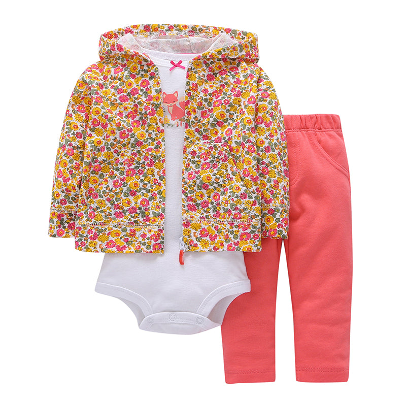 Conjunto 3 piezas bebé zorrito rosa - vista completa del conjunto