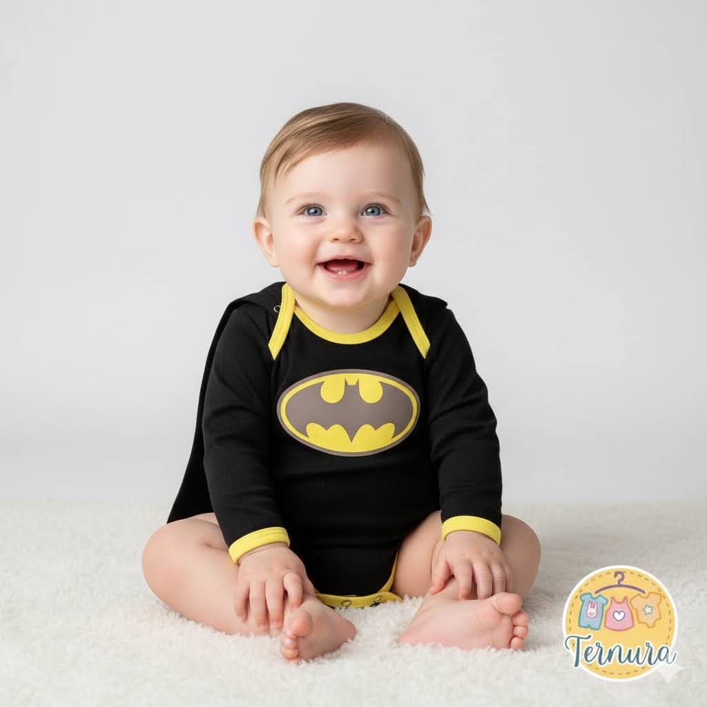 Bebé usando body negro de Batman con capa y tutú