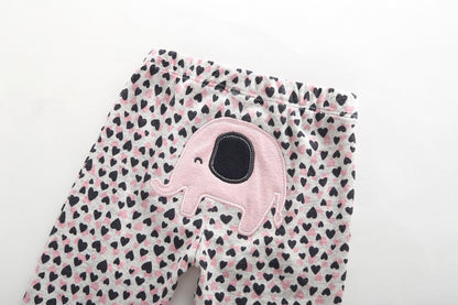 Pantalón blanco con corazones y aplique elefante rosa