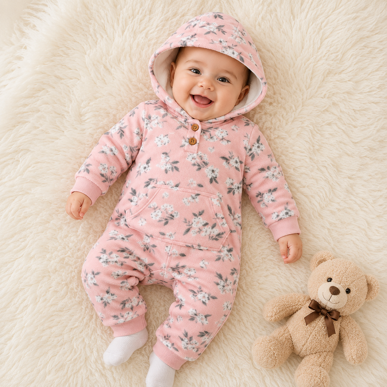 Guía de tallas enterito floral rosa 6M 9M 12M