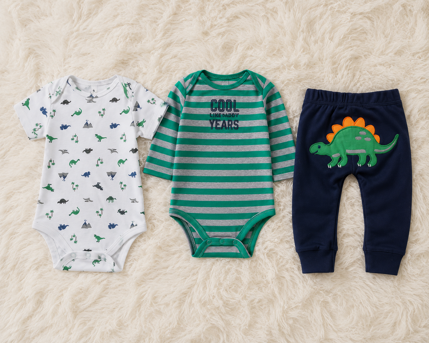 Conjunto Dinosaurio - flatlay 3 piezas